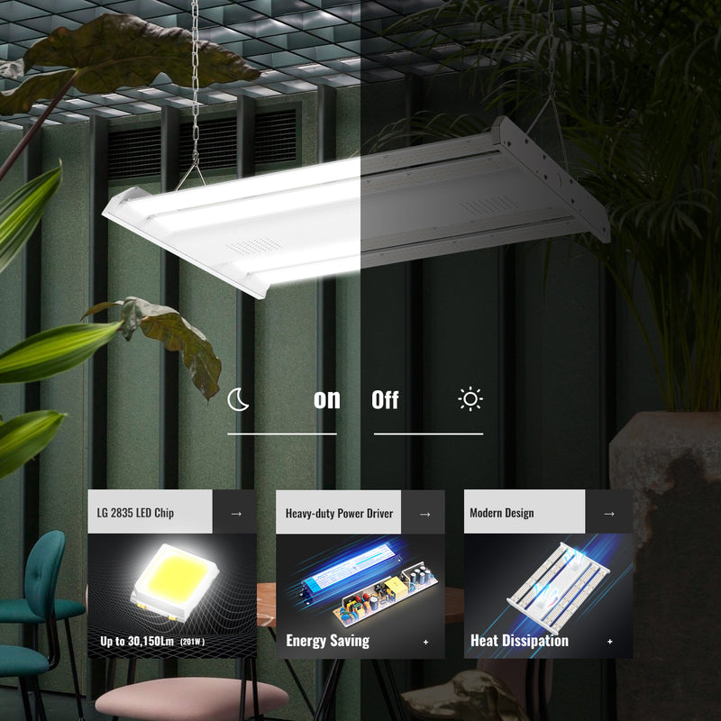 LED Linear High Bay, 2ft, 201W, 30150Lumens, 5000K, transparent cover