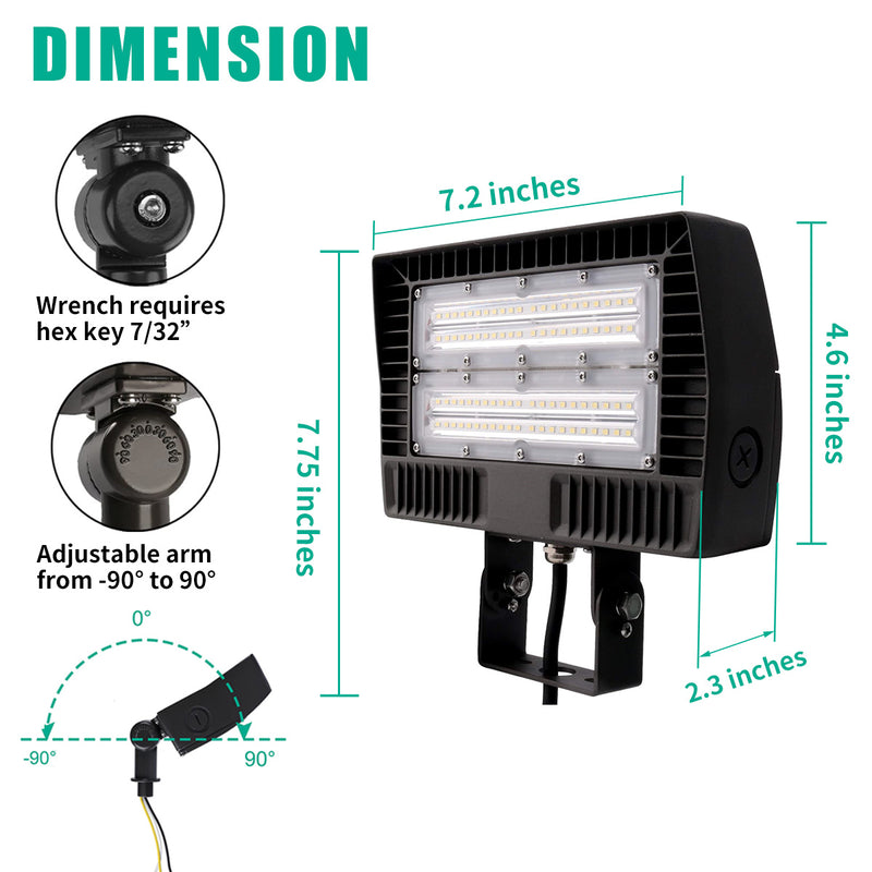 LED Flood Light, 50W, 6500LM, 5000K, Yoke Bracket