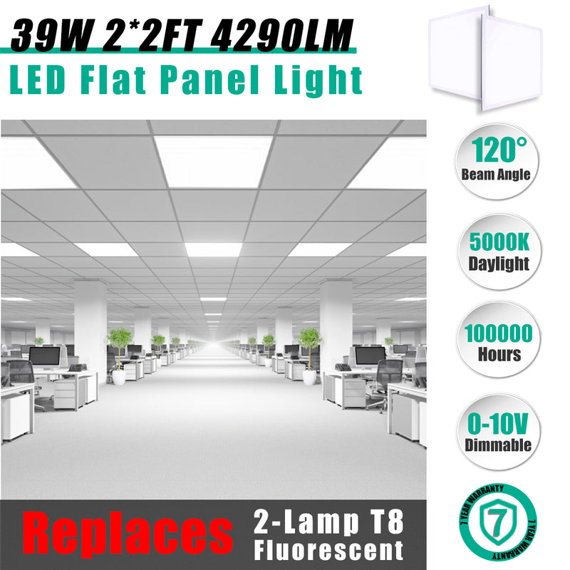 LED Ceiling Panel, 39W, 2x2ft, 4290Lumens, 5000K, 4Pack