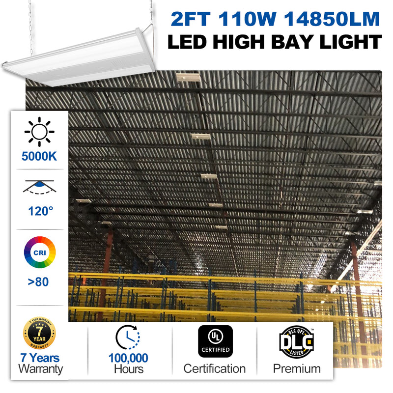 LED High Bay Shop Light, 2ft, 110W, 14850Lumens, 5000K