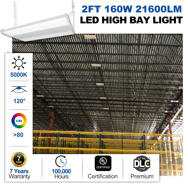 LED High Bay Shop Light, 2ft, 160W, 21600Lumens, 5000K
