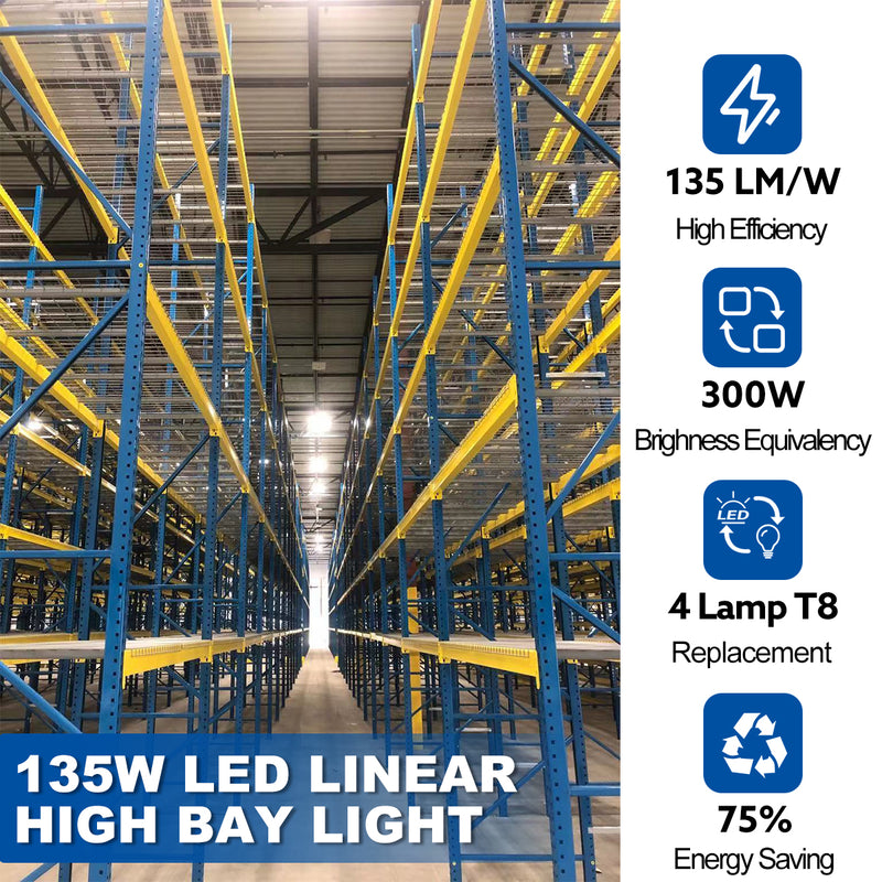 LED High Bay Shop Light, 2ft, 135W, 18225Lumens, 5000K