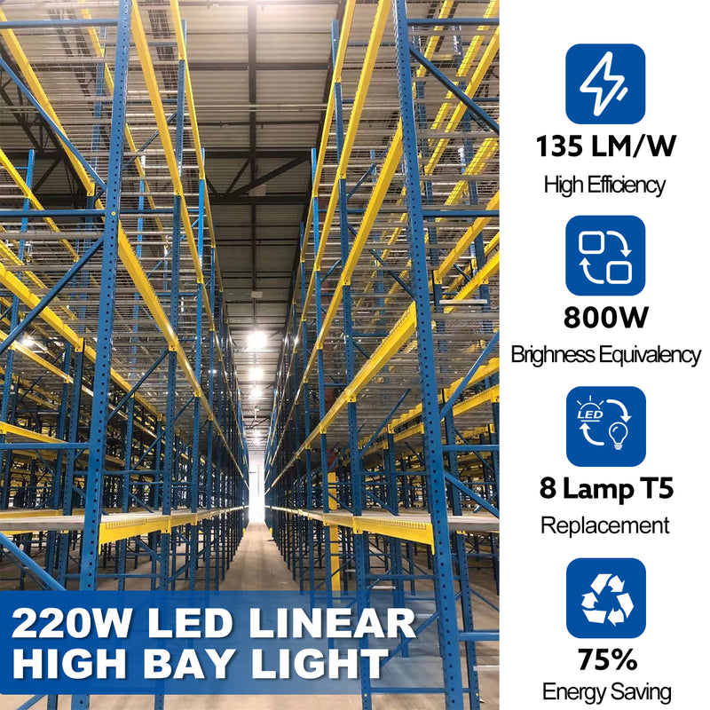LED High Bay Shop Light, 2ft, 220W, 29700Lumens, 5000K